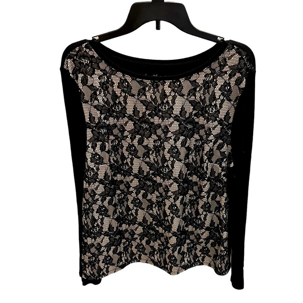 Chico’s Baylee Bonded Lace Top Blouse Cream Black Classic Elegant Size Large
